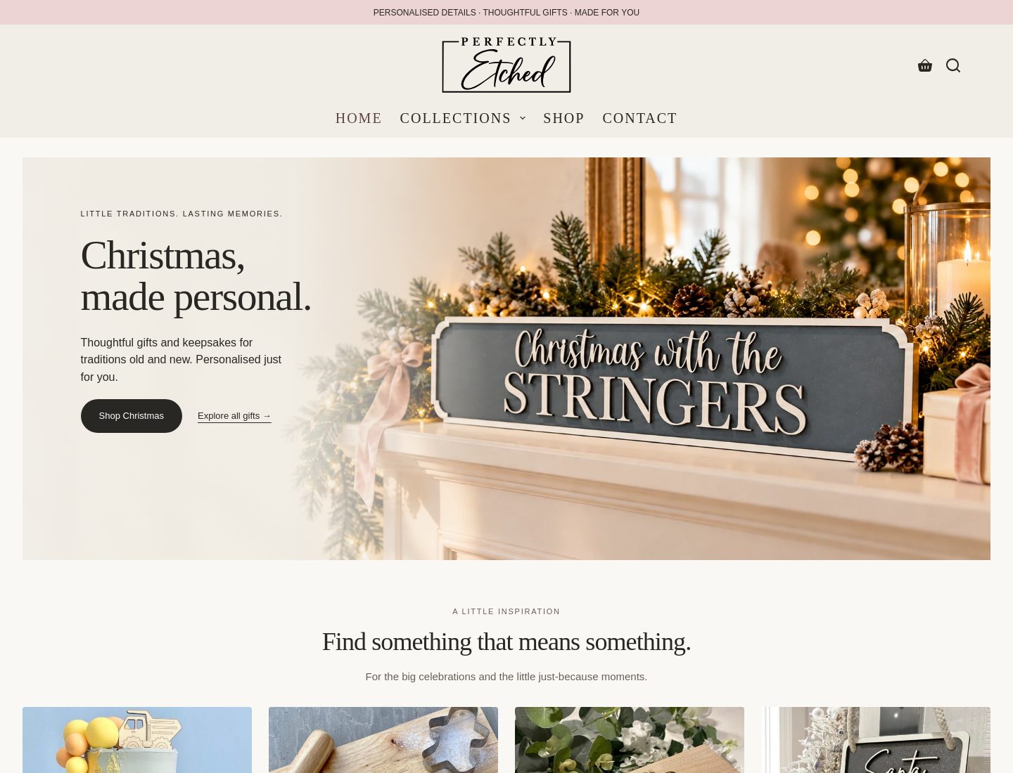 Screenshot of the Perfectly Etched live homepage